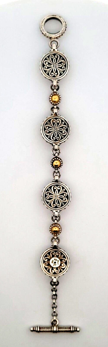 Konstantino 925 Sterling Silver 18K Yellow Gold Floral Station Chain Bracelet