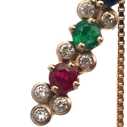 Designer 14K Yellow White Gold Diamond Sapphire Ruby Emerald Pendant Necklace