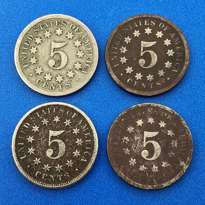 1870 P Shield Nickel Variety 2 Four Coin Mixed Date Better Philadelphia Lot