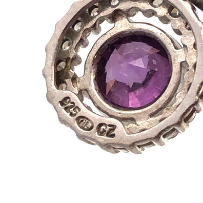 Designer Sterling Silver Round Purple Cubic Zirconia CZ Halo Dangle Earrings