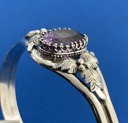 Vintage Native American E D 925 Sterling Silver Oval Amethyst Cuff Bracelet