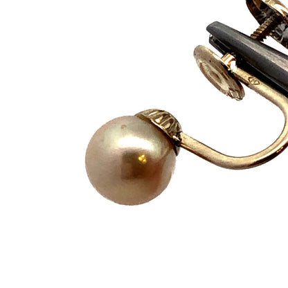 Estate 14KT White Gold Pearl Screw Back Clip On June Anniversary Stud Earrings