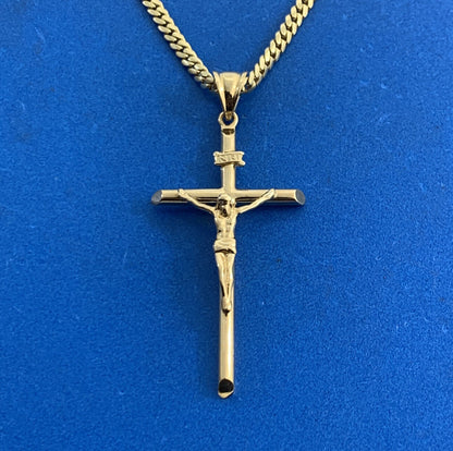 The Gold Gods 14K Yellow Gold Crucifix Cross Unisex Religious Statement Necklace