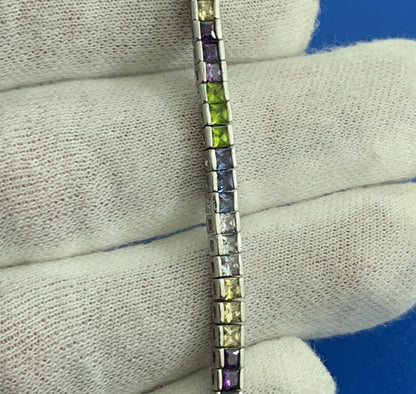 FAS Citrine White Purple Amethyst Peridot Blue Tourmaline Sterling Tennis Bracel