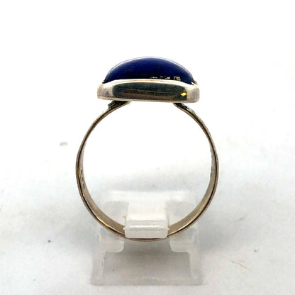 Vintage 925 Sterling Silver Rectangle Lapis Lazuli Bezel Ring