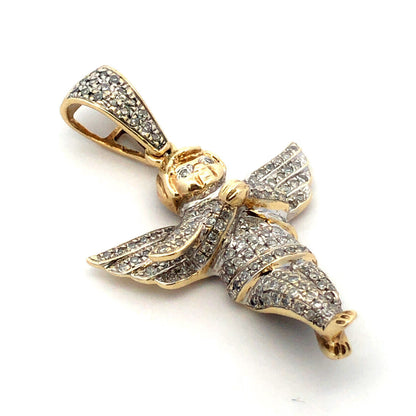 Designer 14K Yellow Gold Round Diamond 3D Cherub Angel Statement Pendant