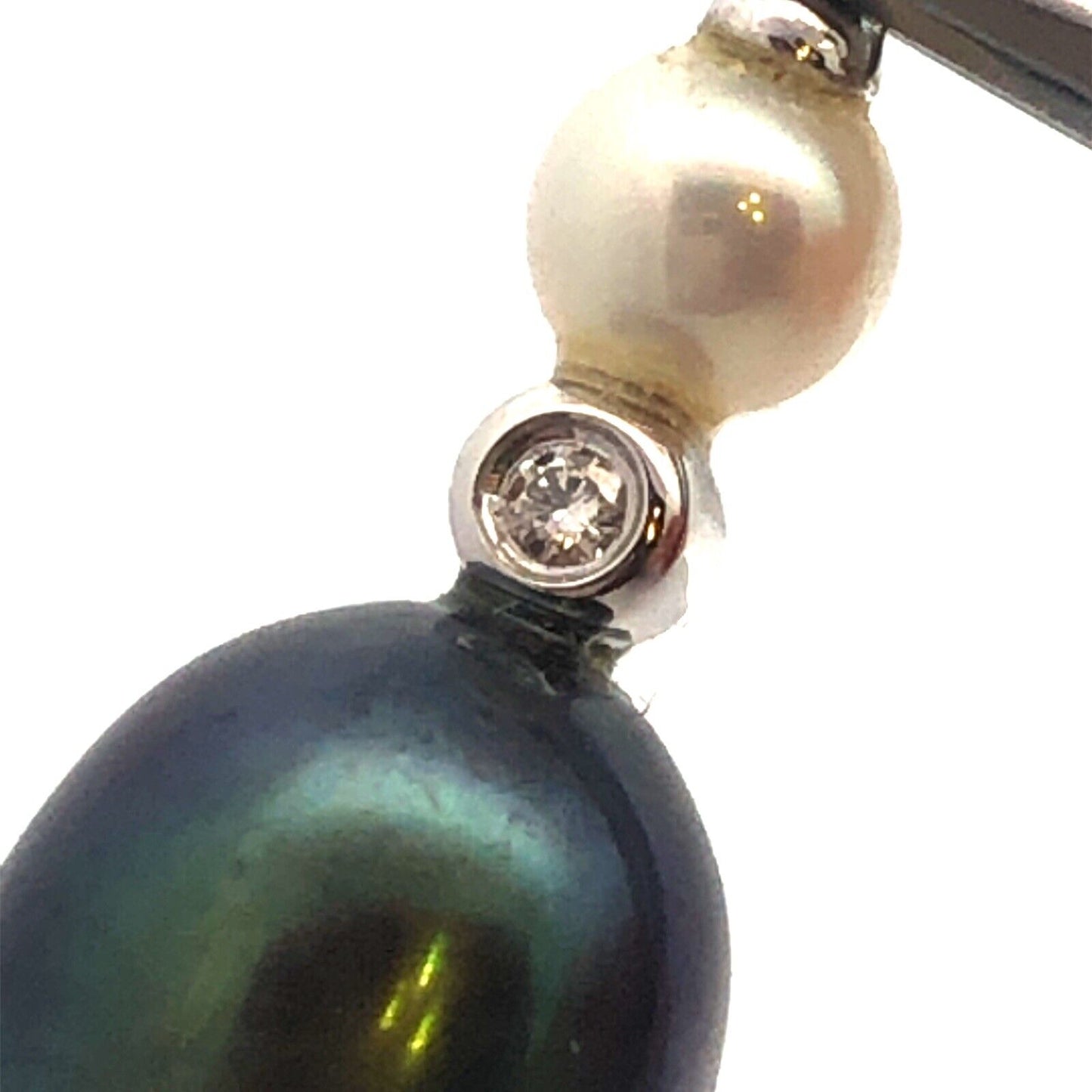 Designer 14K White Gold Black White Pearl Diamond Accented Drop Dangle Pendant