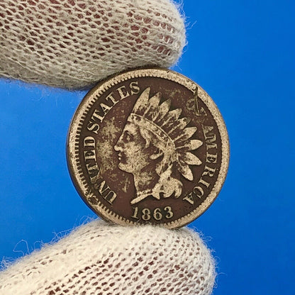 1863 P 1 Cent Indian Head Cent with Shield Better Key Date Copper-Nickel Coin