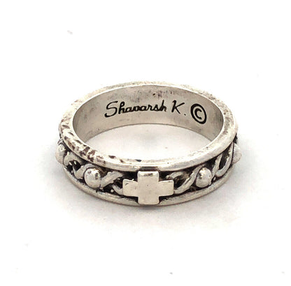 Designer Shavarsh K 925 Sterling Silver Cross Crown Thorns Stackable Band Ring