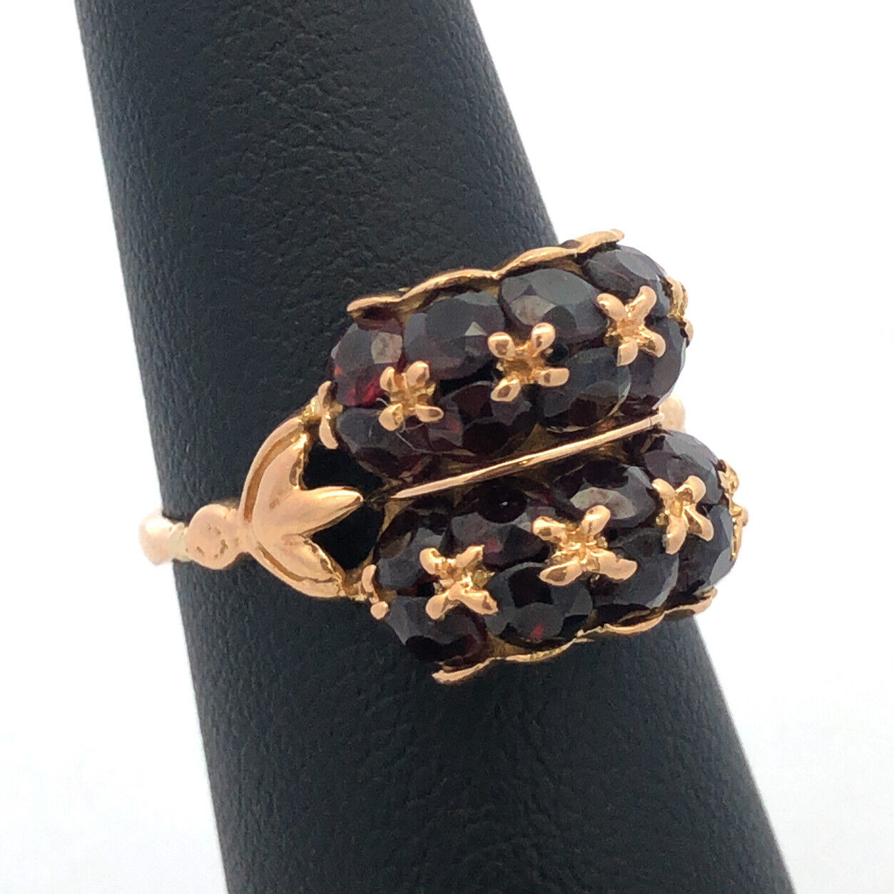 Art Deco 18K Yellow Gold Garnet Dome Statement January Birthstone Cocktail Ring