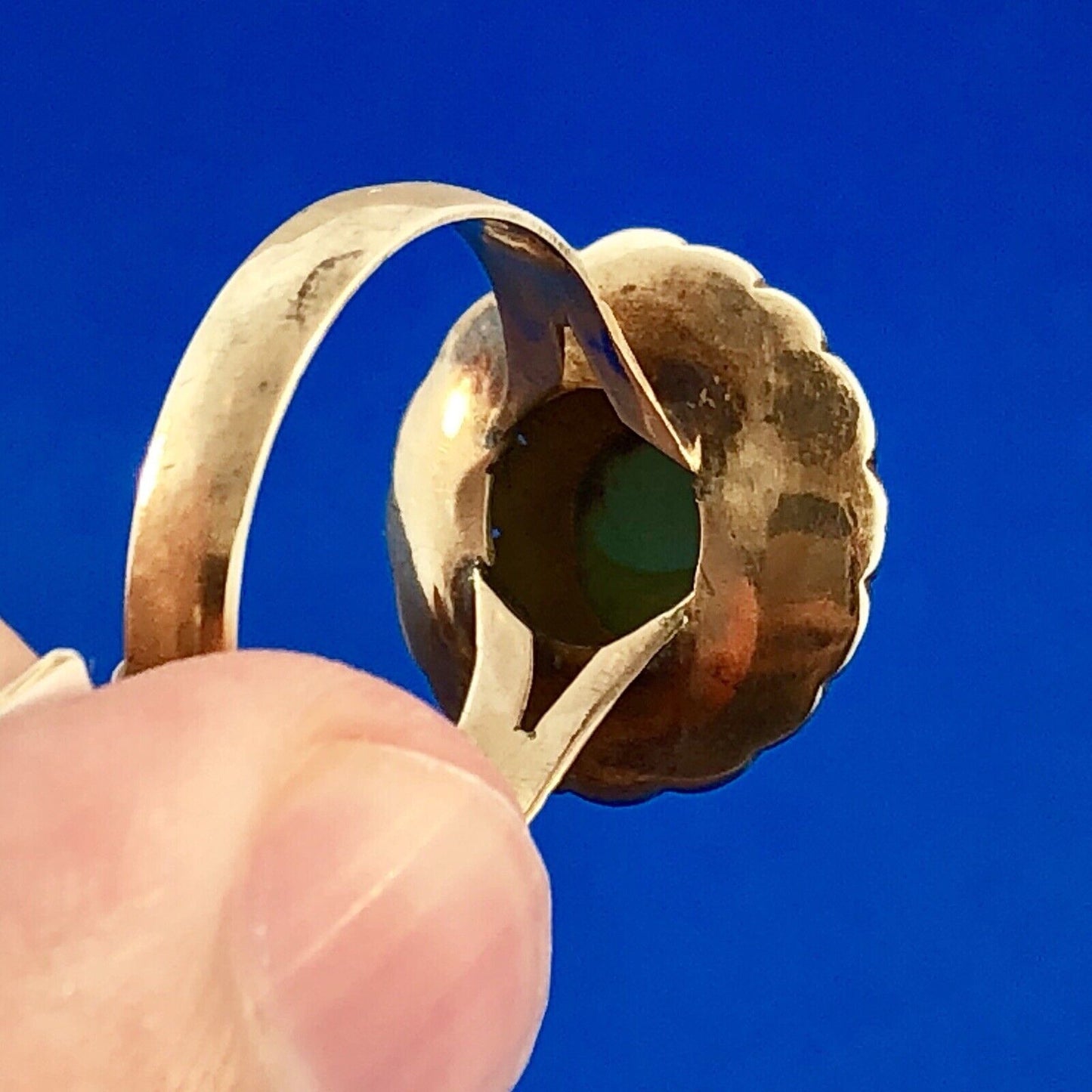 Vintage 14K Yellow Gold Turquoise Cocktail Ring Size 7.25