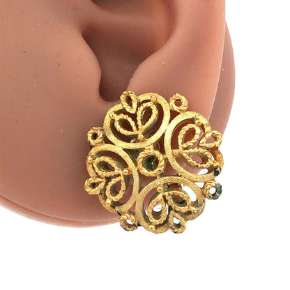 Vintage Trifari Gold Tone Open Scroll Work Snowflake Pendant & Clip Earrings Set