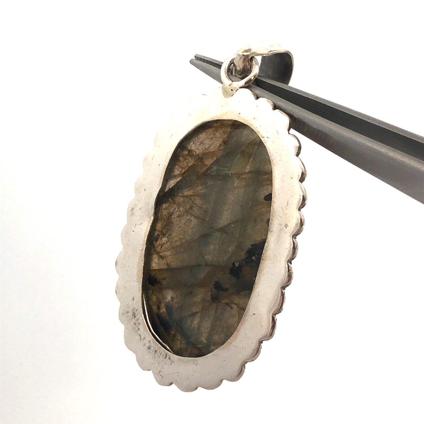 Vintage 925 Sterling Silver Oval Cabochon Labradorite Large Statement Pendant