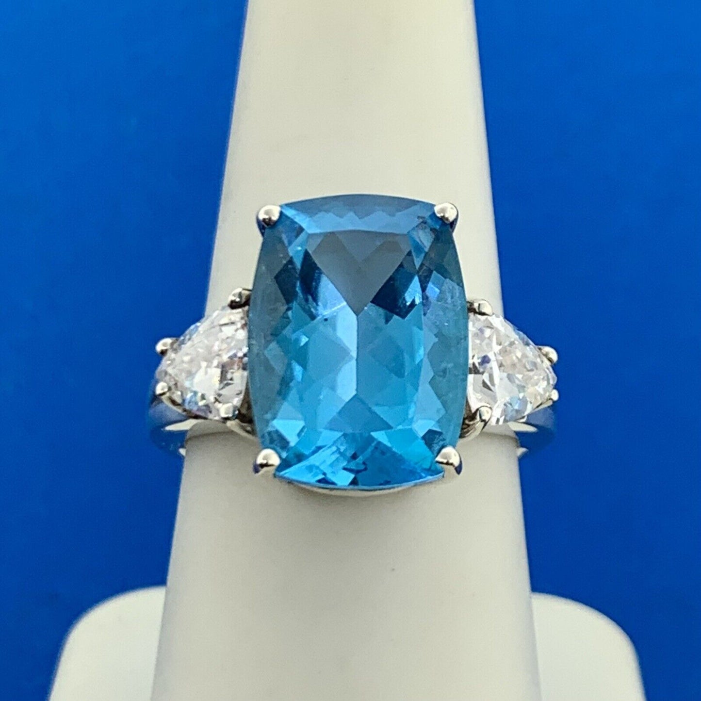 Sterling Silver 925 Blue Topaz Cubic Zirconia Accent Statement Ring