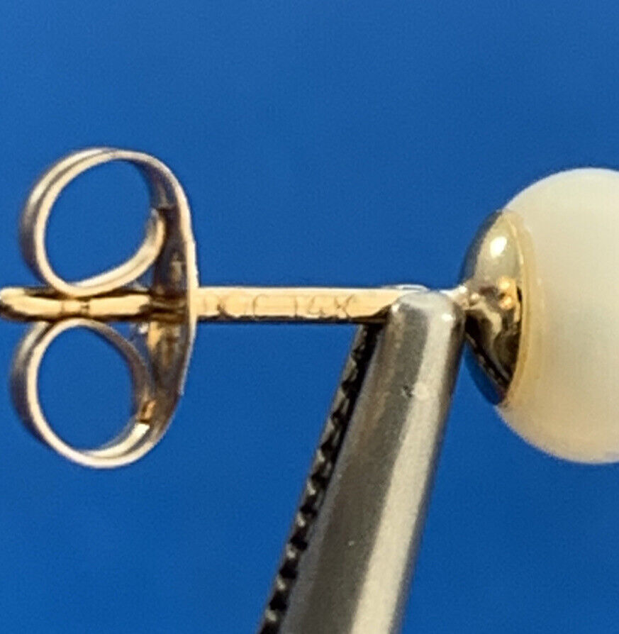 Designer OPC 14K Yellow Gold White Pearl Stud Earrings