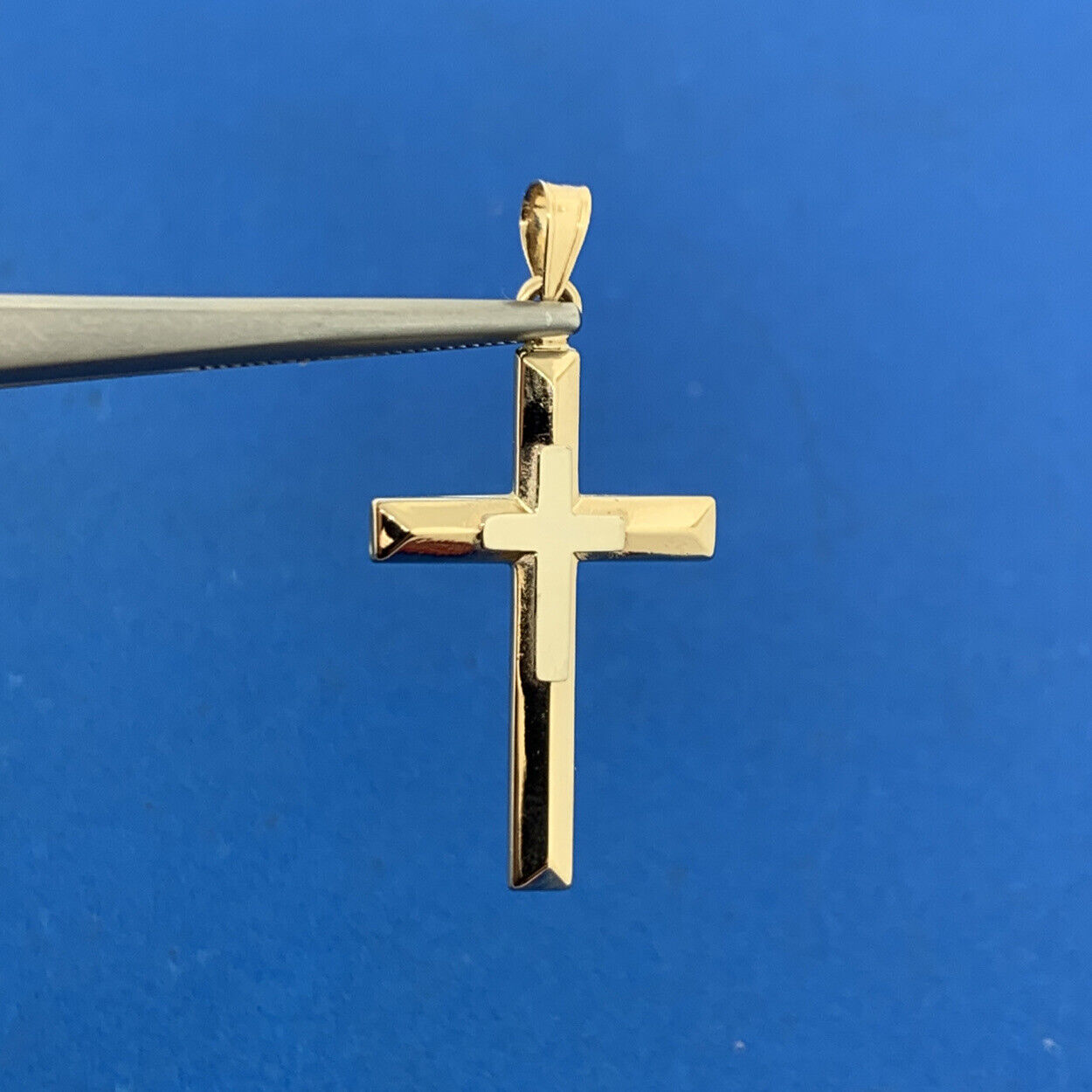 Designer 14K Yellow White Gold Polished Double Cross Religious Pendant