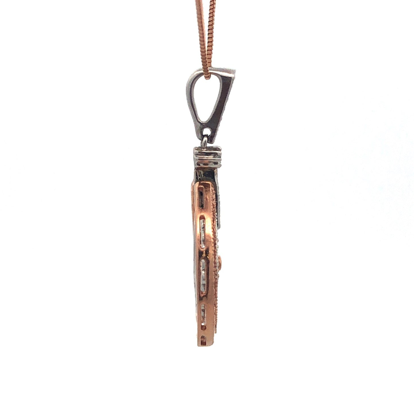 14K Rose White Gold Diamond Double Eternity Circle Pendant Necklace