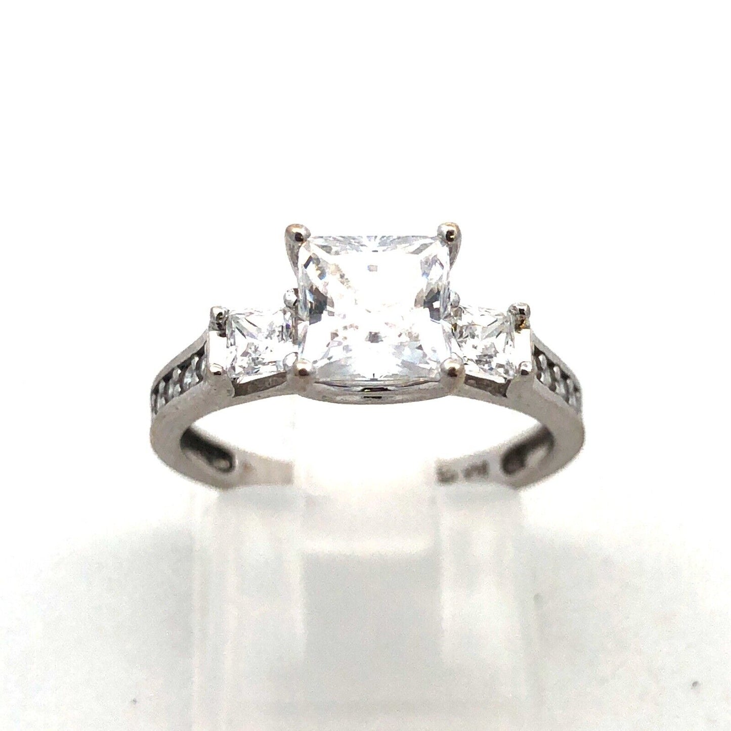 14k White Gold Princess Cut Cubic Zirconia cz Ring with Accents Size 5.75