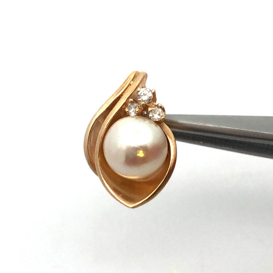 Designer 14K Yellow Gold Pearl Diamond Accented Anniversary Drop Pendant