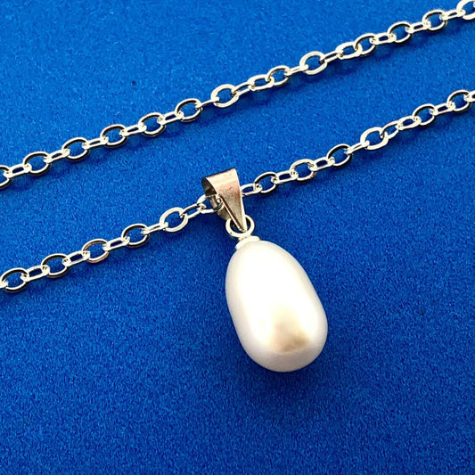 Stunning Sterling Silver 925 18" Oval Link Chain Pearl Necklace