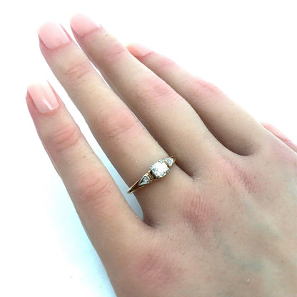 Estate 14K Yellow Gold Round Diamond Solitaire With Accents Engagement Ring