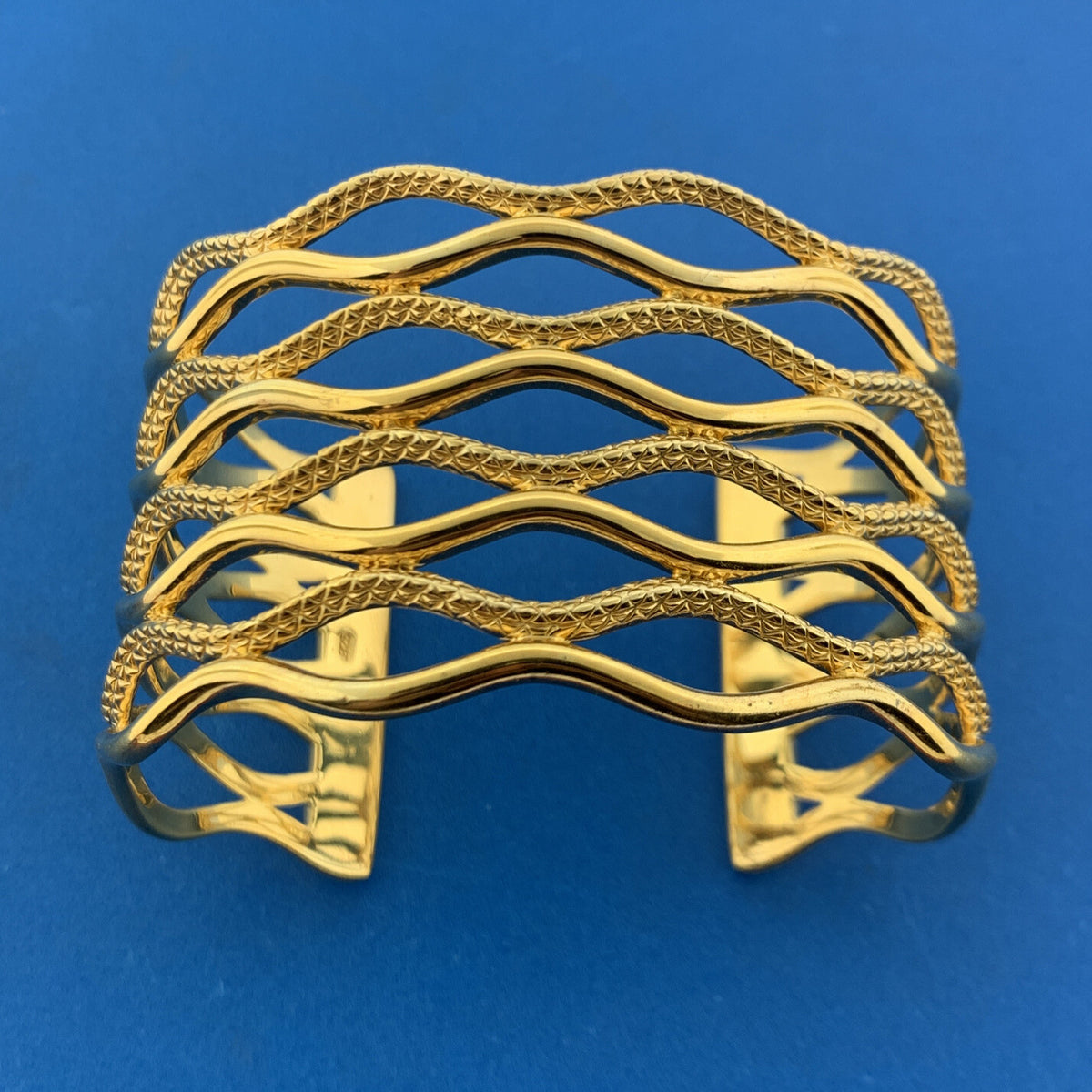 CORDOVA 925 Sterling Silver Vermeil Textured Polished Statement Cuff Bracelet