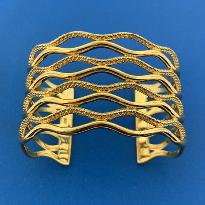 CORDOVA 925 Sterling Silver Vermeil Textured Polished Statement Cuff Bracelet