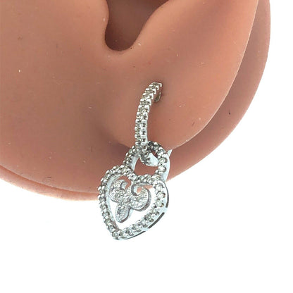 Michael Cristoff 18K  White Gold Diamond Fleur De Lis Heart Drop Dangle Earrings