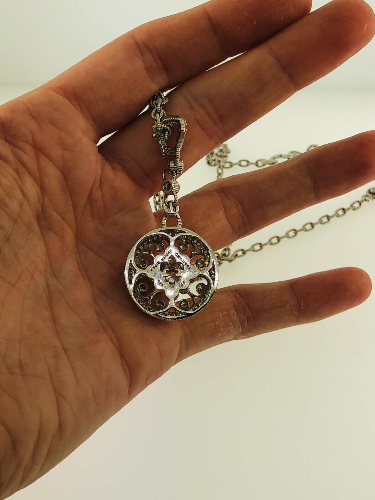 Judith Ripka Sterling Silver 925 Diamonique CZ Enhancer Pendant Station Necklace
