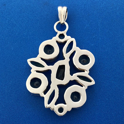 Retro 925 Sterling Silver Multi Colored Shaped Gemstone Oval Statement Pendant