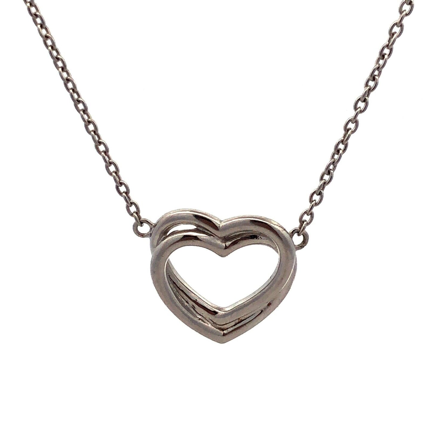 Designer FZN 925 Sterling Silver Entwined Double Heart Pendant Necklace