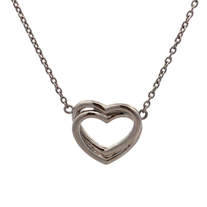 Designer FZN 925 Sterling Silver Entwined Double Heart Pendant Necklace
