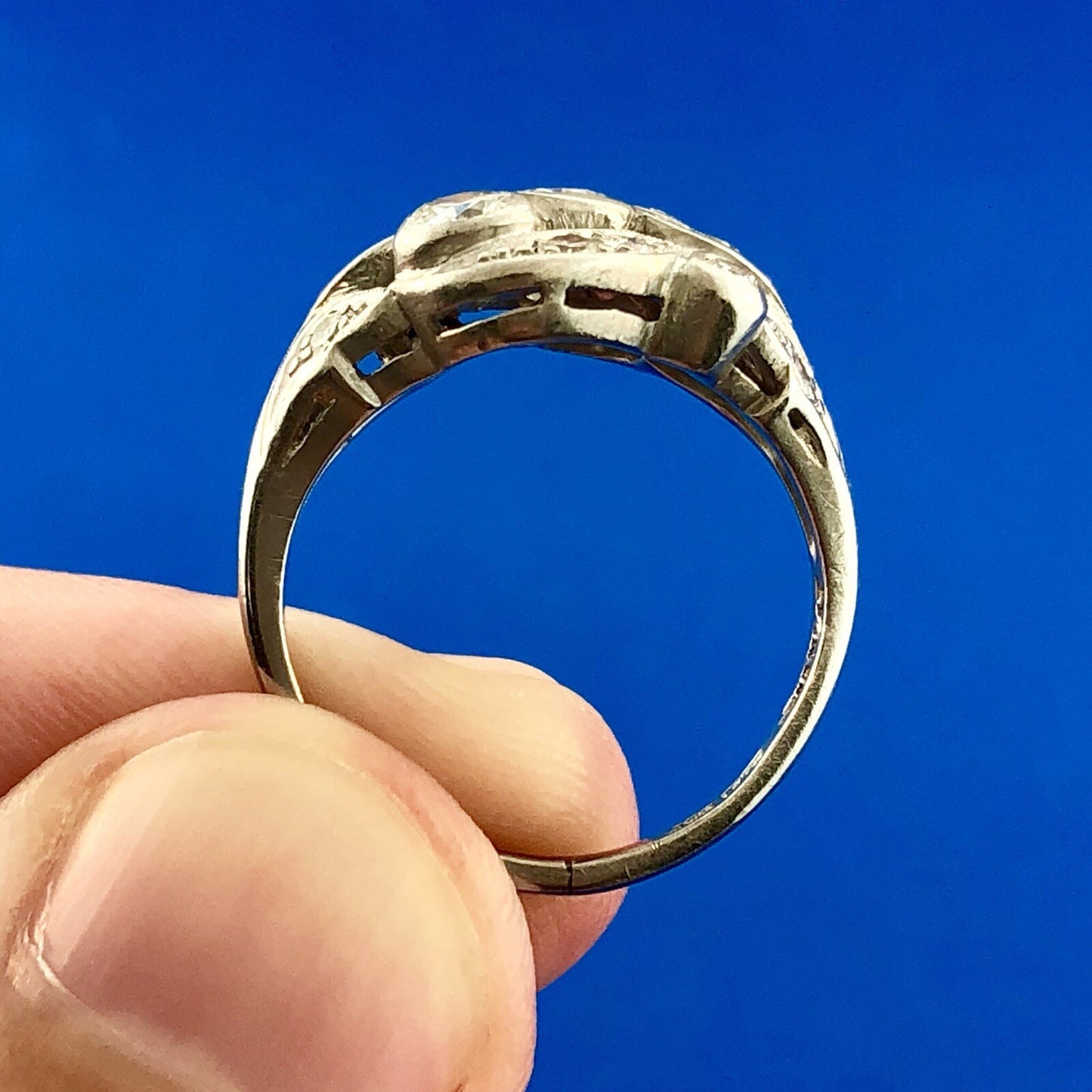 Art Nouveau Art Deco Platinum Diamond Floral Cluster Engagement Cocktail Ring