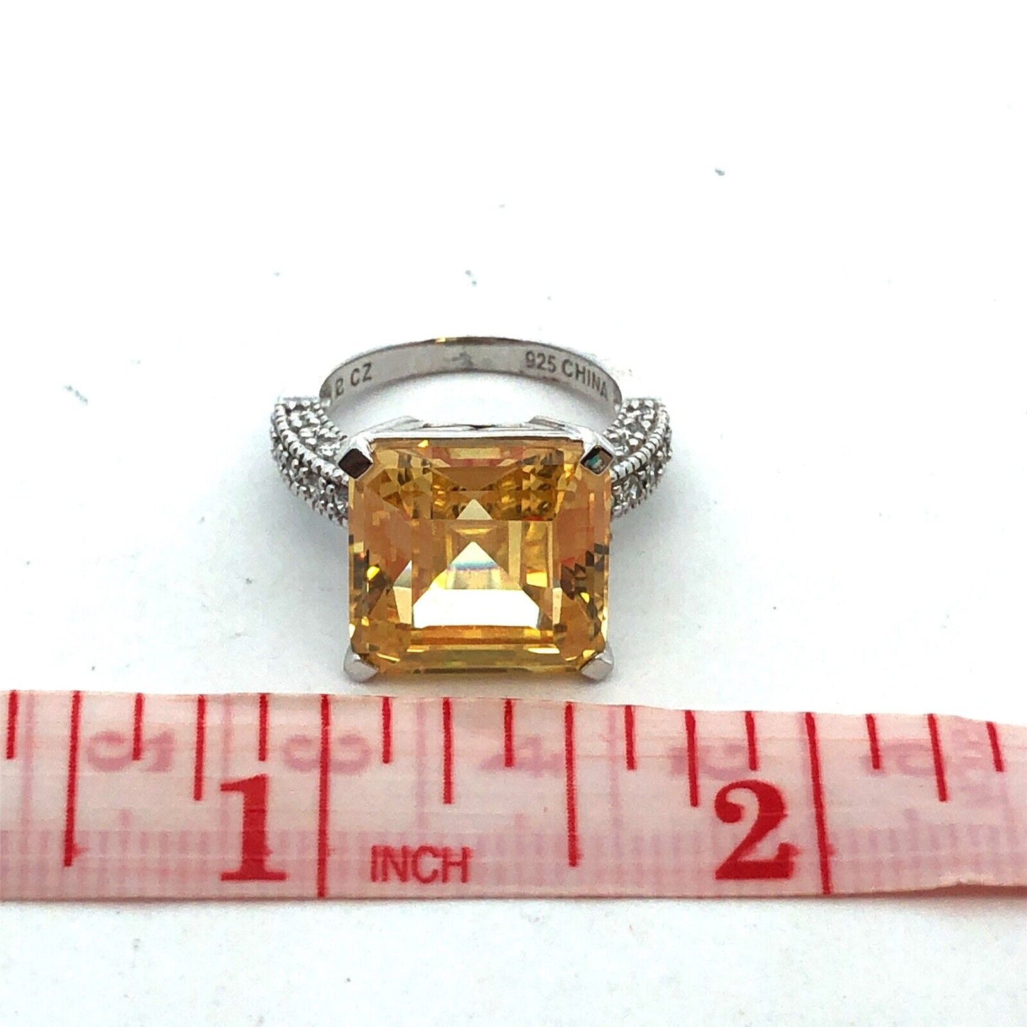 Designer 925 Sterling Silver Lemon White Cubic Zirconia Statement Cocktail Ring