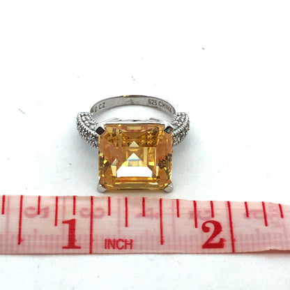 Designer 925 Sterling Silver Lemon White Cubic Zirconia Statement Cocktail Ring