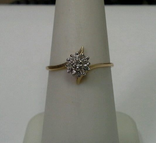 10k Yellow Gold Ring with .05tcw 1/20 Diamond Cluster Size 6.25