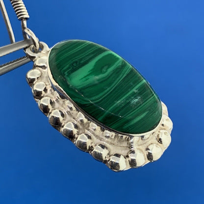 Vintage Taxco Mexico Designer Sterling Silver 925 Malachite Statement Earrings