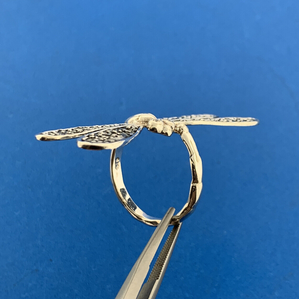 925 Sterling Silver Diamond Balinese Scroll Dragonfly Statement Ring