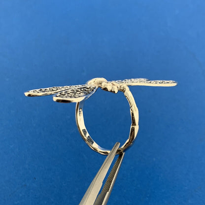 925 Sterling Silver Diamond Balinese Scroll Dragonfly Statement Ring