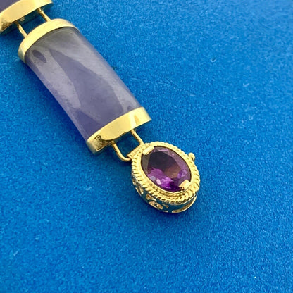 Designer 14K Yellow Gold Lavender Jade Bar Amethyst Statement Tennis Bracelet