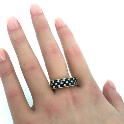 14K Yellow Gold Designer TJC Blue Sapphire Diamond Accent Anniversary Band Ring