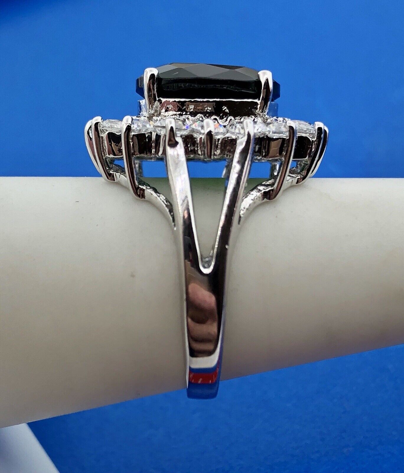 Retro Sterling Silver 925 Green White CZ Statement Fashion Cocktail Ring