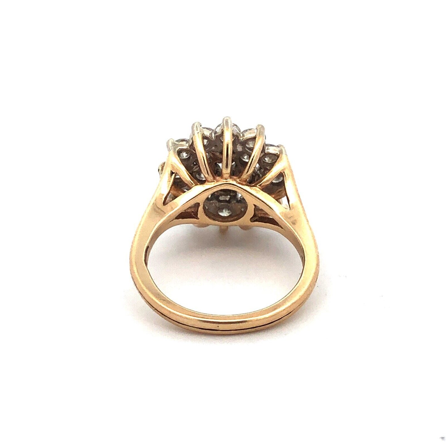 Designer 14K Yellow Gold Round Diamond Cluster Cocktail Statement Ring