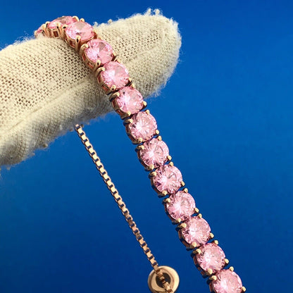 Designer FZN 925 Sterling Silver Rose Toned Pink Ice Cubic Zirconia Bracelet