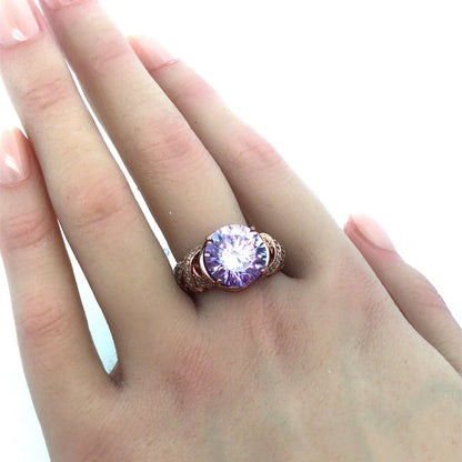 PAJ Sterling Silver Rose Tone Lavender Dillenium Cut Purple CZ With Accents Ring