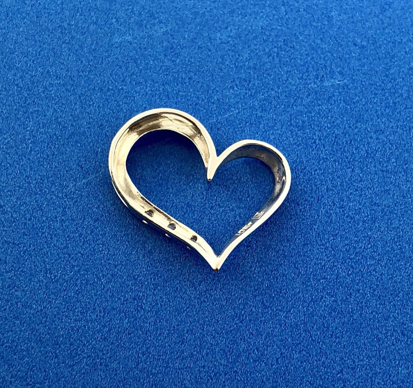 Vintage 10K White Gold Diamond Modernist Abstract Heart Sweetheart Pendant