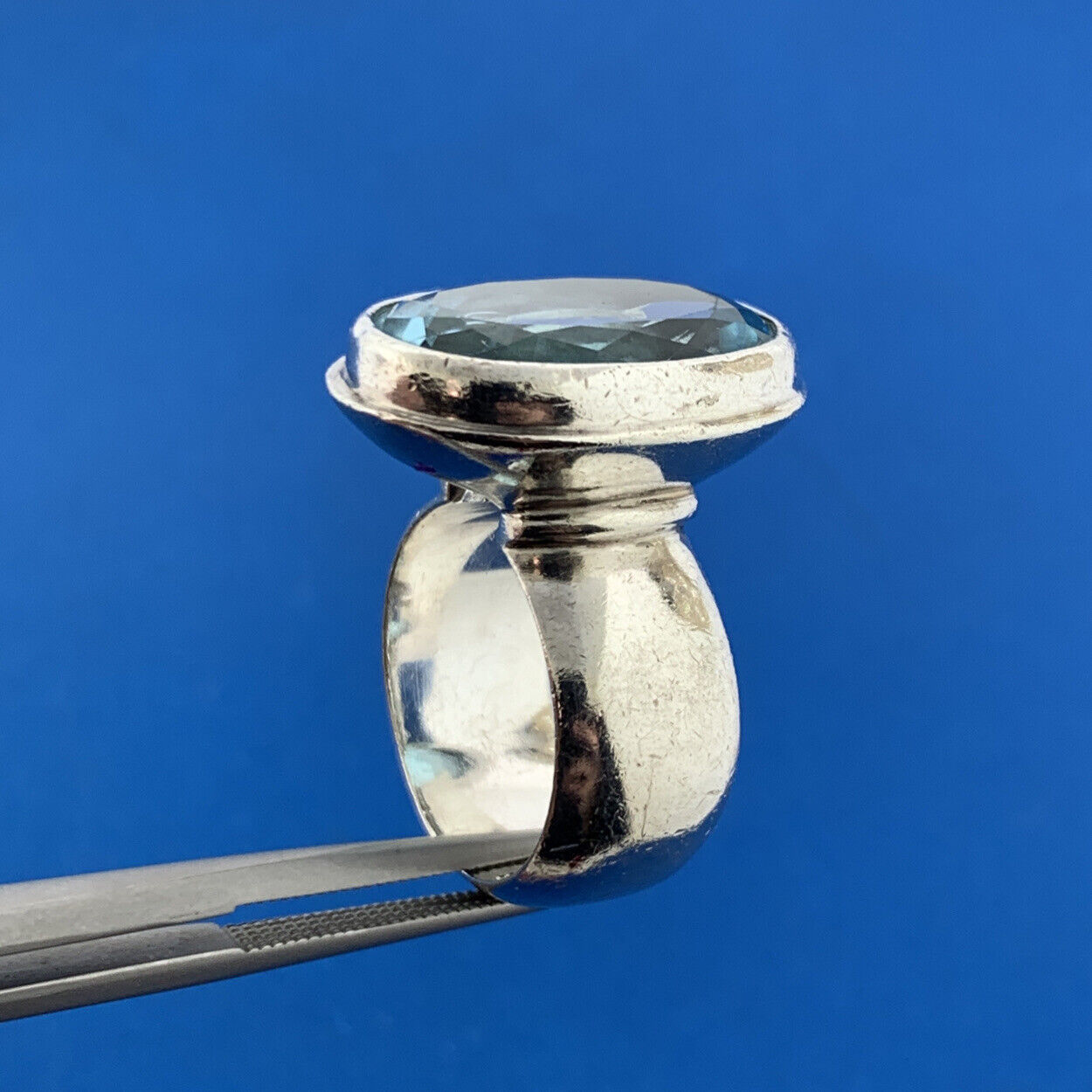 925 Sterling Silver Designer Blue Topaz Solitaire December Anniversary Ring