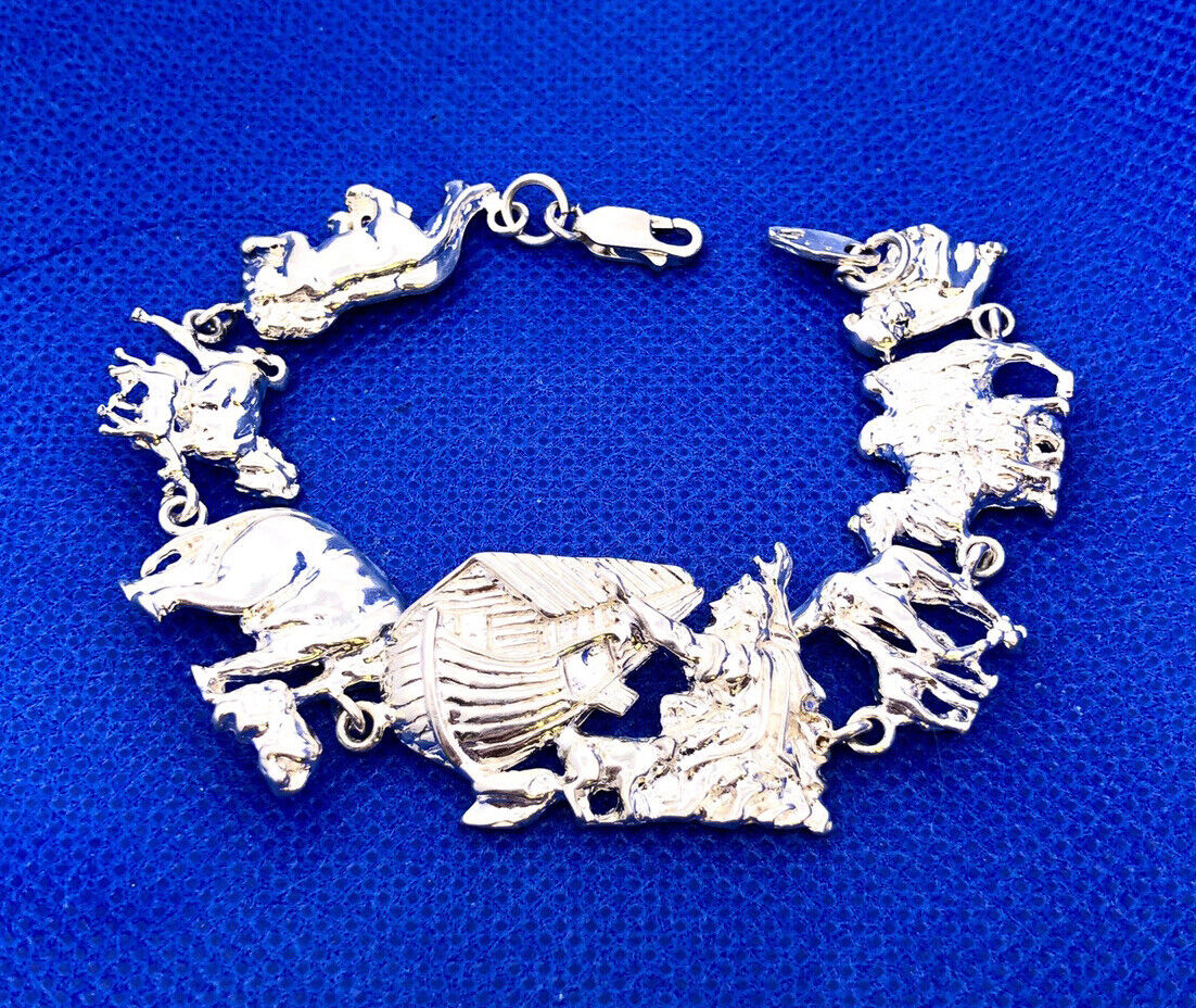 Designer 925 Sterling Silver Noah's Ark Animals Panel Bracelet