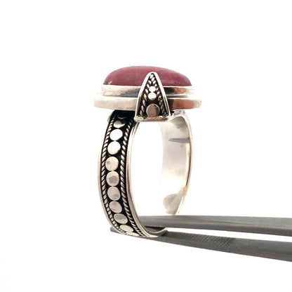 Designer BA Suarti 925 Sterling Silver Oval Pink Jasper Cabochon Solitaire Ring