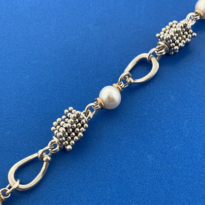 Michael Dawkins Sterling Silver 14K Yellow Gold Pearl Station Toggle Bracelet